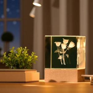 Hot bán pha lê 3D laser khắc năng lượng mặt trời hệ thống hành tinh mặt trăng Glass <span class=keywords><strong>Cube</strong></span> với Led Cơ sở bằng gỗ - Product Image 3