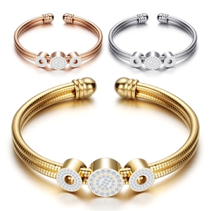 2024 Adjustable Three Colors Stainless Steel Women Jewelry Charm <strong>Bead</strong> Bangle <strong>Bracelet</strong> - Product Image 1