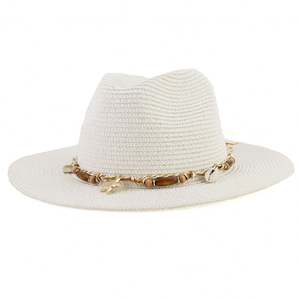 หมวกสานสำหรับผู้หญิง รุ่น J349 ประดับเปลือกหอยธรรมชาติ เหมาะสำหรับฤดูร้อน กิจกรรมกลางแจ้ง วันหยุดพักผ่อน หมวกสำหรับพ่อแม่ลูก หมวกปานามา หมวกกันแดดชายหาด - Product Image 3