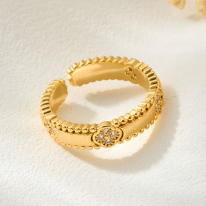 Four Leaf Clover <b>Open</b> <b>Ring</b> Gold Plated Adjustable Band Pave Setting Zirconium Inlay Unisex Jewelry Gift - Product Image 4