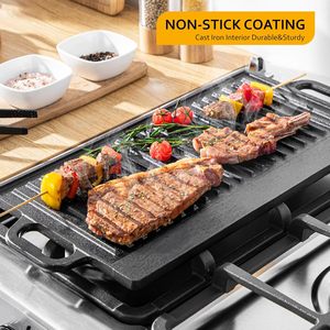 Reversible Double Sides Pre-seasoned <b>Cast</b> <b>Iron</b> Rectangular BBQ <b>Griddle</b> Plate Grill Pan Outdoor Cookware - Product Image 4