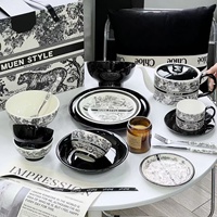 Services de table en porcelaine, bols et plats, style rétro de luxe discret, compatibles lave-vaisselle, kit complet d'ustensiles, vaisselle de camping