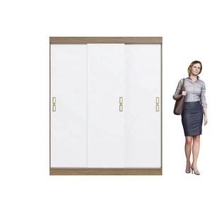 Armario de Estilo Moderno ESSENTIAL con 3 Puertas Corredizas y 2 Cajones, Mueble de Dormitorio en Aglomerado de Madera/Color Blanco, Diseño Brasileño - Product Image 3