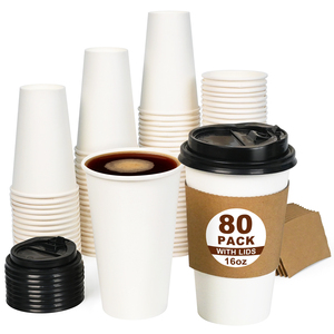 Gobelets à café en papier blanc 16oz avec couvercles et manchons, jetables, à paroi simple, pour boissons chaudes, lot de 80 - Product Image 2