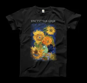 Kaus Karya Seni 1888 Kustom Pria Cetak LOGO VAN GOGH Lima Bunga Matahari