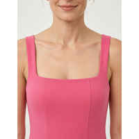 Robe longue sans manches en polyester rose fuchsia uni à col carré pour femme, idéale pour les soirées d'été