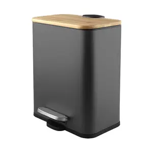 Cubo de basura con pedal de madera rectangular para el hogar moderno, cubo de basura para baño, Cubo de compost de Bambú