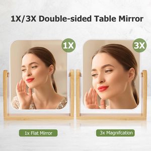 Gương gỗ Vanity gương trang điểm với tre tự nhiên đứng hai mặt 360 độ xoay bàn di động truy cập hàng đầu gương - Product Image 5