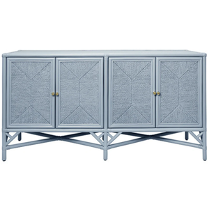 Eleanor Cabinet Rattan four door cabinet with <b>rope</b> front doors in painted <b>light</b> blue Woven/Wicker/Rattan/Cane - Product Image 1