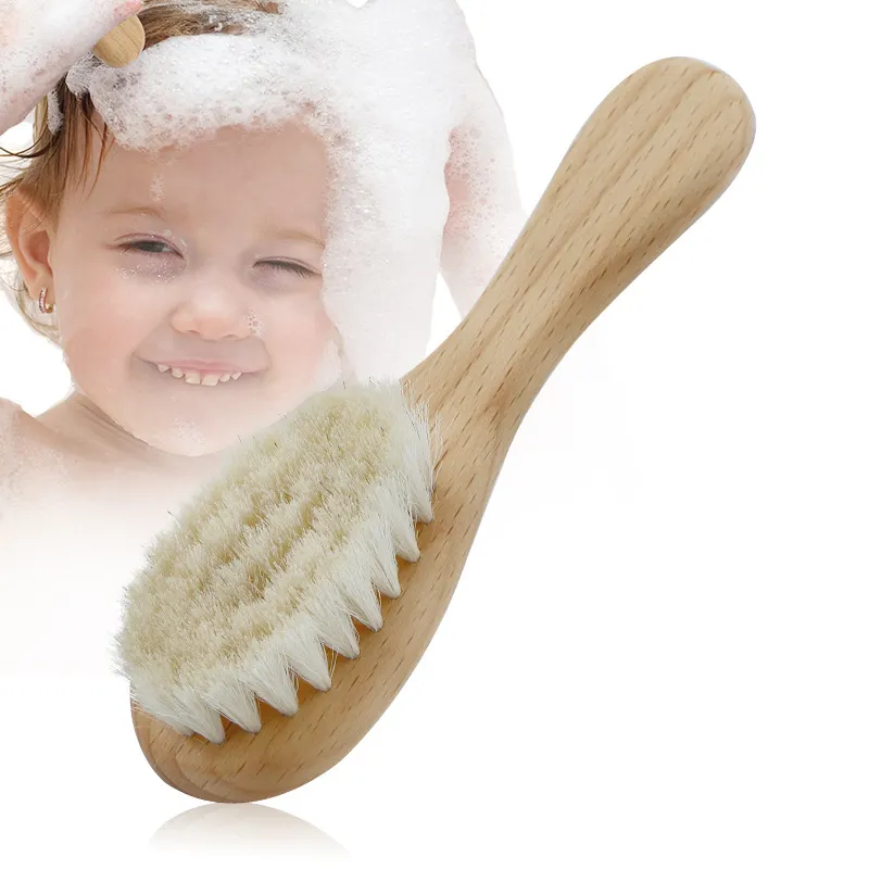 Cepillo de lana para limpieza de bebé, juego de regalo TK 100%, pelo de cabra de madera natural, grabado personalizado, masaje de madera ecológico