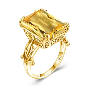 Organizador hecho a mano suministro 18K relleno oro citrino piedra preciosa lujo mujeres diseñador personalizado 925 joyería de plata anillos Vintage