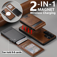 SUTENI untuk Samsung S26 Ultra Casing Ponsel Magnetik Pengisian Daya Nirkabel Slot Kartu Dompet Tombol Kotak Kartu Bingkai Foto Mendukung S25