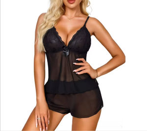 Conjunto de Lencería Sexy de Encaje Floral Avidlove para <span class=keywords><strong>Mujer</strong></span>, Camiseta Transparente y Pantalones Cortos, 2 Piezas, Azul Bebé, ODM, Nailon, Spandex, Americano - Product Image 5