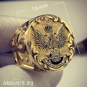 Anello Sigillo da Uomo F646 in Oro Massiccio 18K con Aquila, Gioiello Religioso Cristiano per Uso Quotidiano - Product Image 5