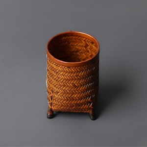 July 7th <b>Bamboo</b> Woven Tea Caddy Round Handmade Standing Tea Storage <b>Container</b> Traditional Office Organizer Pen Holder - Product Image 2