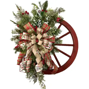 热销产品圣诞装饰门悬挂木制轮盘赌轮花环圣诞松果花环免费送货