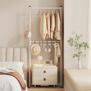 Double Layer Floor Standing Clothes <b>Rack</b> Rectangle Mobile Clothing Organizer For Bedroom Dormitory Home Use - Product Image 3