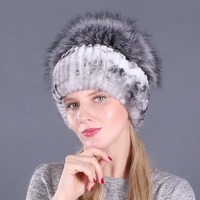 Bonnet en fourrure de renard véritable pour femme, nouveau style, haute qualité, bonnet en tricot d'hiver en fourrure de lapin Rex naturelle pour fille