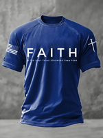 T-shirt d'été pour homme de qualité supérieure, en tissu doux et respirant, avec motif drapeau américain et détails de manches croisées, motif Faith, vente en gros