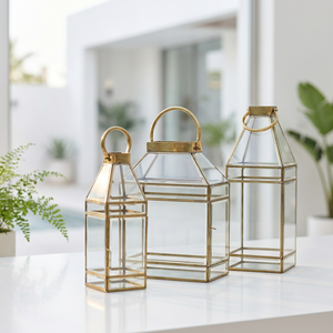 Wholesale Luxury <b>Brass</b> Framed Beveled Glass Candle <b>Lanterns</b> for Home and Wedding Decoration - Product Image 1