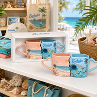 Souvenirs touristiques barbadiens, ensemble de tasses à café en céramique pour couple, forme de cœur, avec boîte, personnalisable, plage, ville, OEM, ODM, vente en gros