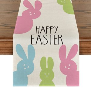 Cute Small <strong>Table</strong> Runners <strong>Easter</strong> <strong>Table</strong> Runner Rabbit Printed Linen Tablecloths for <strong>Cloth</strong> <strong>Tables</strong> - Product Image 3