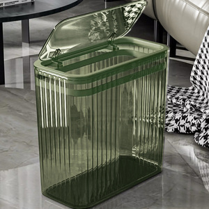 Rectangular Trash Can With Lid Push Button Indoor Bathroom Toilet Kitchen Living Room Bedroom Large Capacity Storage <b>Bin</b> - Product Image 3