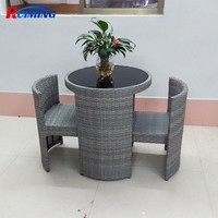 Ensemble de table basse en rotin pour balcon Ensemble de table et chaises en verre rond pour patio extérieur et peu encombrant Ensemble de meubles de jardin 3 pièces