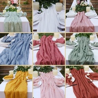 Nouvelle Arrivée en Gros : Chemin de Table Vintage Élégant en Gaze Froissée Artificielle, 50% Coton 50% Polyester, Bordure Surjetée, pour Mariage