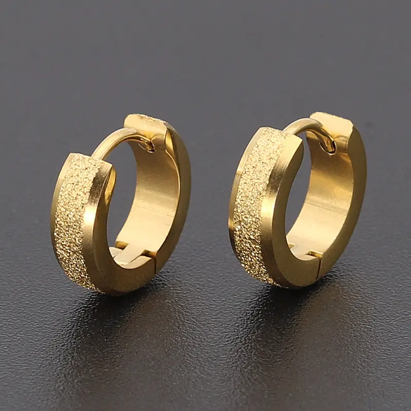 Trendy Minimalist Matting Stainless Steel Gold Mini Sizes Small Huggie Hoop Earrings For Women Female Lady