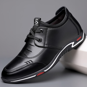 Zapatos Casuales de Cuero para Hombre, Punta Redonda, Cuero Vacuno, Suela Suave, Aumentan la Estatura, Zapatos para Caminar, Estilo de Color Sólido - Product Image 1