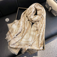 Écharpe en soie à motifs pour femme, longue et légère, châle enveloppant, mode automne-hiver, foulard color block