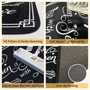 Tapis de cuisine antidérapant lavable en diatomite et PVC, fin, fabriqué à la machine, style bohème moderne, noir et blanc, rembourré, pour salon - Product Image 2