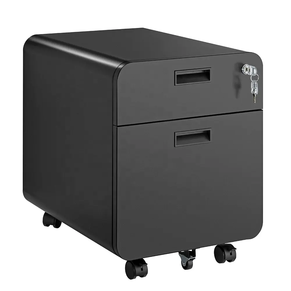 CAB03-1 Black 2 Drawer Metal Locking Mobile File Cabinet Under Desk for Home Office File Rolling Pedestal Storage Organizer