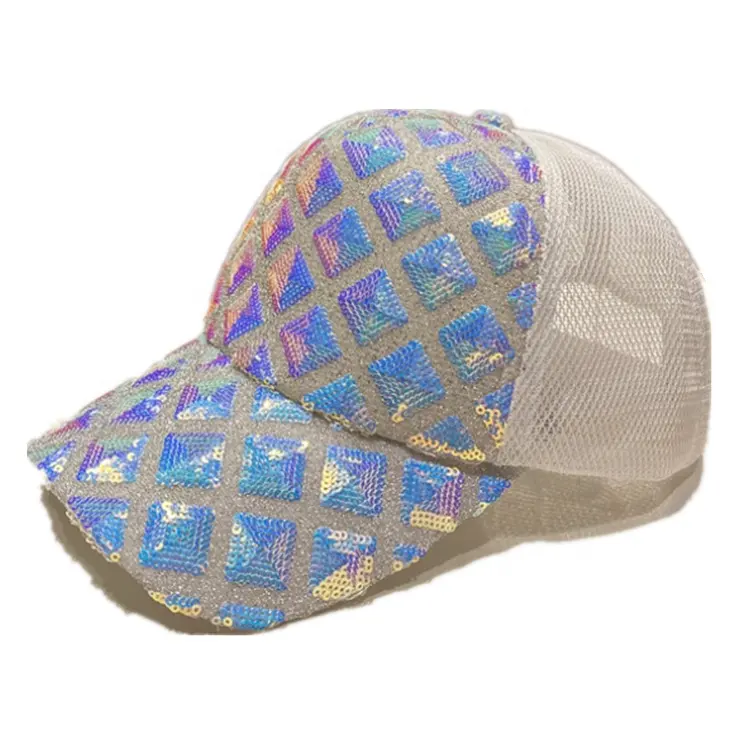 Wholesale Shiny Cap Unisex mesh sequins 100% Polyester trucker Cap