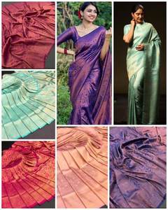 Vêtements ethniques exclusifs pour femmes, sari traditionnel en tissu de soie Lichi doux, design magnifique, pallu riche, travail jacquard - Product Image 2