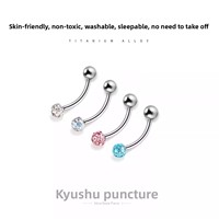 F136 Medical-Grade Titanium Female Eyebrow Piercing Curved-Barbell Stud Internal Threading Diamond Inlay 10mm Length Edgy Bold