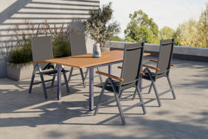 AJUNION Table à manger de jardin extensible 4 places chaises pliantes cadre en aluminium de luxe dessus en <span class=keywords><strong>bois</strong></span> ensemble table à manger et chaises d'extérieur - Product Image 2