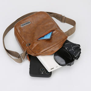 JINGPIN กระเป๋าสะพายข้างผู้ชายหนัง PU กระเป๋าสะพายเดินทางสำหรับธุรกิจสีน้ำตาลสีทึบสวมใส่ได้ทุกวันทนทานต่อการสึกหรอ - Product Image 5