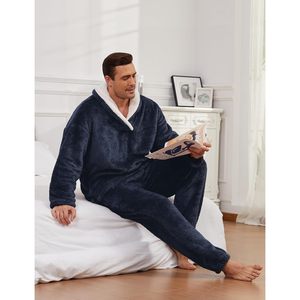 Conjunto de Pijamas para Hombre, Invierno, Cálido, Felpa Coral, Manga Larga, Ropa de Dormir Suave, 2 Piezas - Product Image 6
