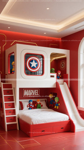 <span class=keywords><strong>Lit</strong></span> Mezzanine avec Toboggan, Lits Superposés pour Adolescents, Thème Anime Superman pour Garçons, <span class=keywords><strong>Lit</strong></span> Enfant Personnalisé : Bouclier de Héros - Product Image 4