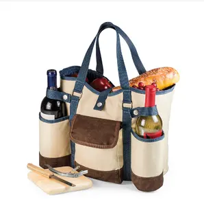 EYOUNG Bouteilles de vin pliables de grande capacité, fourre-tout, voyage, 4 bouteilles de vin isolées, porte-gobelet pour déjeuner, sac pour bouteille d'eau