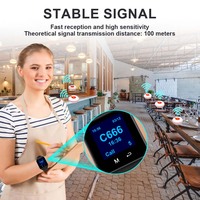 Système d'appel sans fil pour serveurs : unité principale avec écran LED + téléavertisseur de type montre-bracelet + amplificateur de signal, bouton d'appel rond