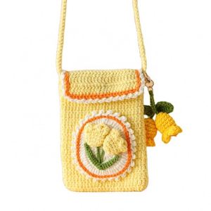 Sac tricoté pour téléphone portable motif flocon de neige au crochet, motif campanule, pour la Saint-Valentin, la Fête des Mères, Pâques, cadeau pour meilleure amie - Product Image 1