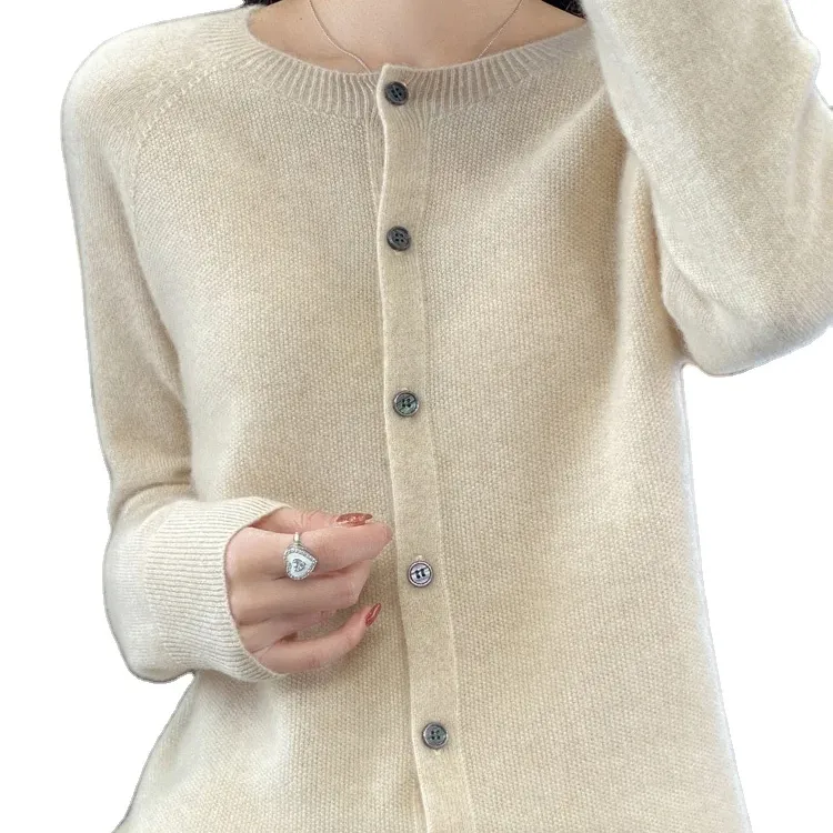 Di alta qualità girocollo manica lunga Cashmere lana Merino Cardigan maglione cappotto Top per le donne