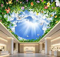Papier peint 3D pour plafond, ciel bleu, nuages blancs, fleurs, murale personnalisée, lumière du soleil naturelle, pour la décoration des plafonds des hôtels et des centres commerciaux