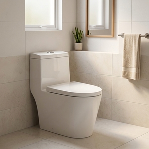 WC monobloc moderne à poser au sol avec chasse d'eau par siphon de 400 mm pour salle de bain - Product Image 1