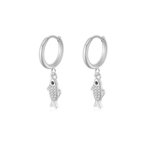 Pendientes de aro Amy Amy Fish con forma de pez, chapados en plata, con cristales de imitación, joyería de moda para mujer, regalo - Product Image 1