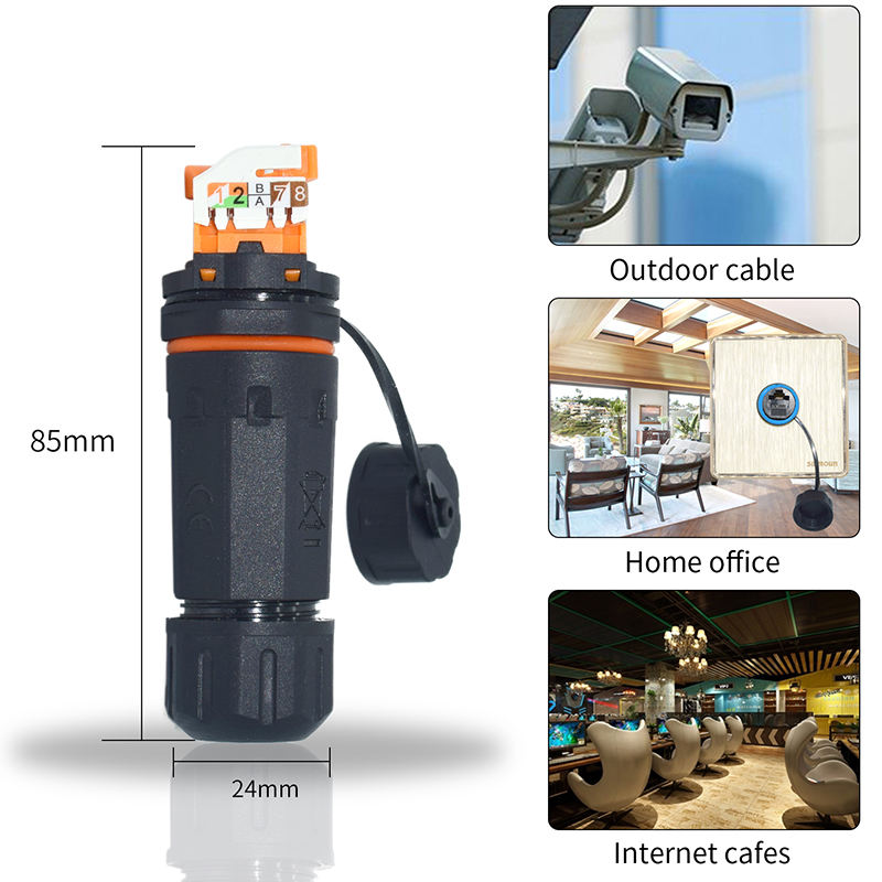 IP68 Waterproof RJ45 CAT6A IDC Connector 10Gbps Toolless UTP Ethernet Coupler dimension drawing