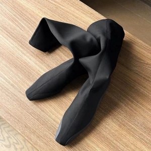 2025 nuovo arrivo con Logo personalizzato da donna stivali elastici neri unici scarpe da donna a punta quadrata Casual con tacco <span class=keywords><strong>basso</strong></span> stivali a metà polpaccio - Product Image 5